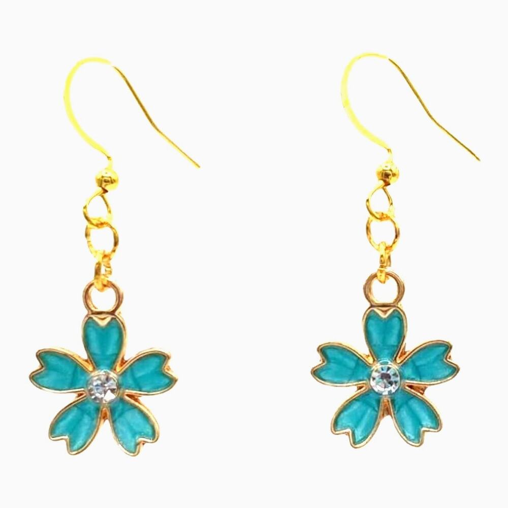 Turquoise Flower Earrings Blue Gold Floral Jewelry Gift